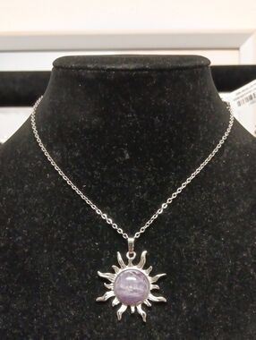 African Amethyst 15.00 ctw Pendant in Silvertone with Stainless Steel Necklace